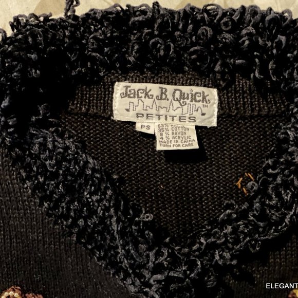 Jack B Quick Petite Christmas Black Cardigan Sweater PS Reindeer Jingle Bells - Picture 10 of 12